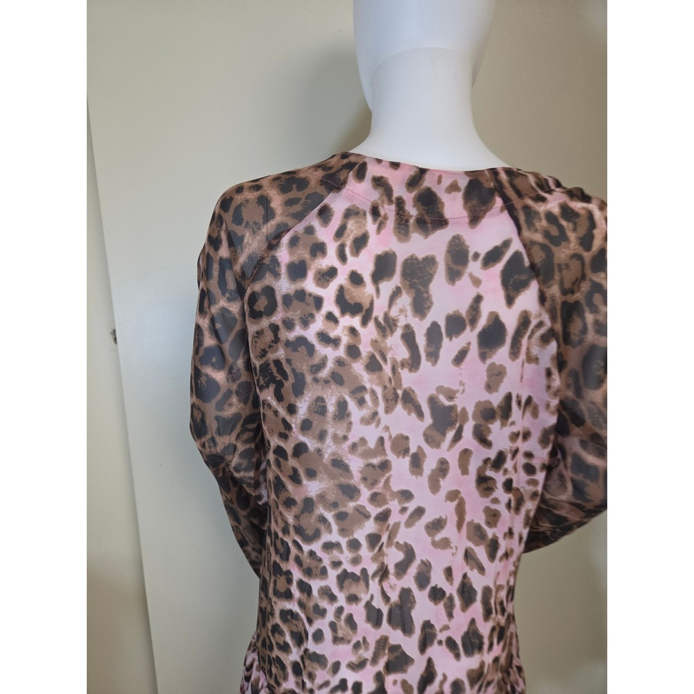 Bebe Popsy Tunic Dress Pink Leopard Animal Print‎ Ruffle Hem Made in France Med - Picture 5 of 11